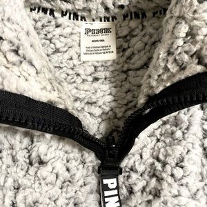 VS PINK Black Grey Sherpa Quarter Zip
